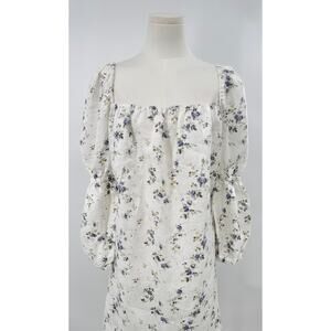 Reformation White Floral Linen Dress Puff Sleeve Mini Short Cottagecore Large L